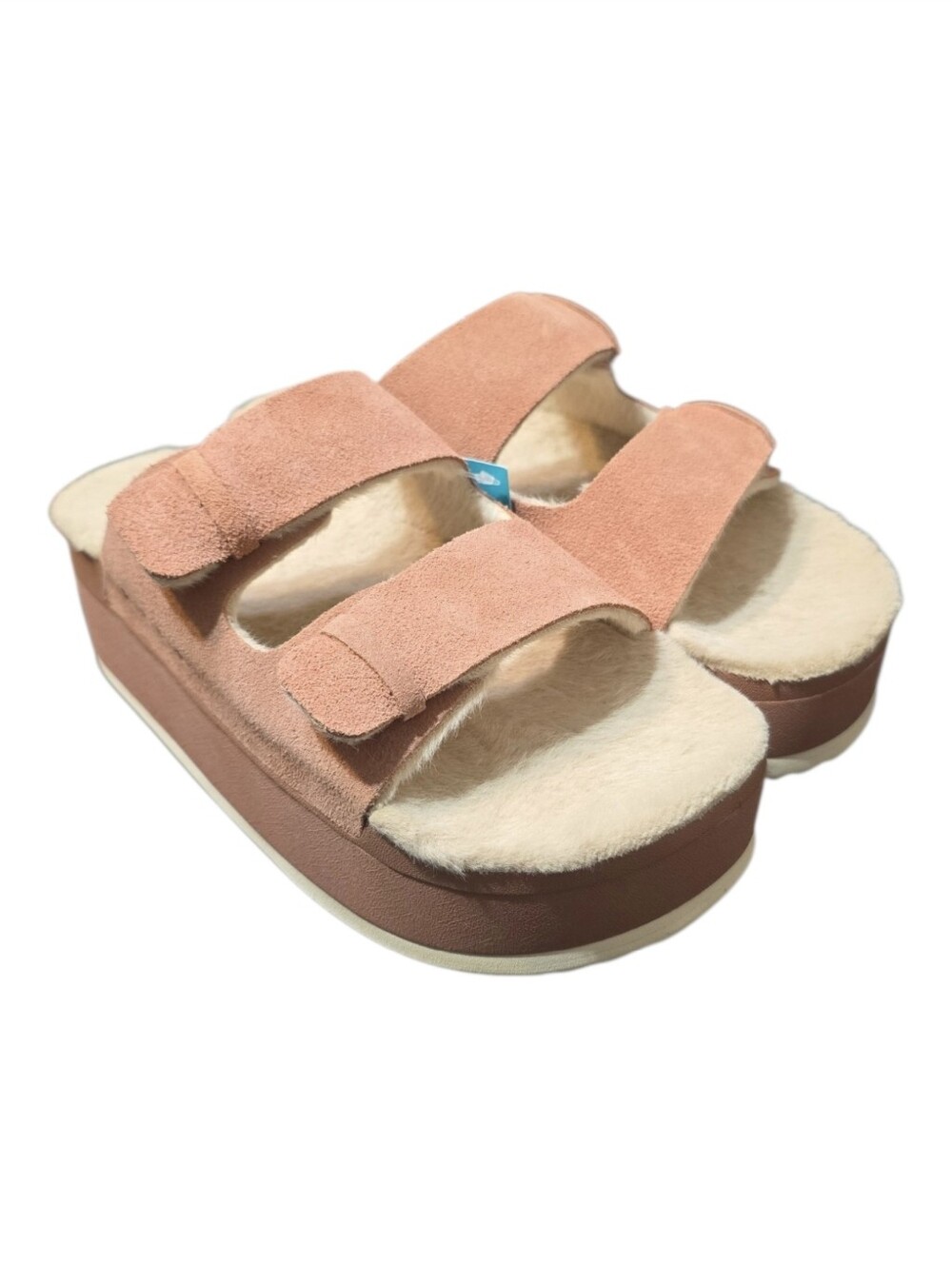 REEF Ojai Ciara Suede Shearling Two Strap Platform Slide Sandals NIB